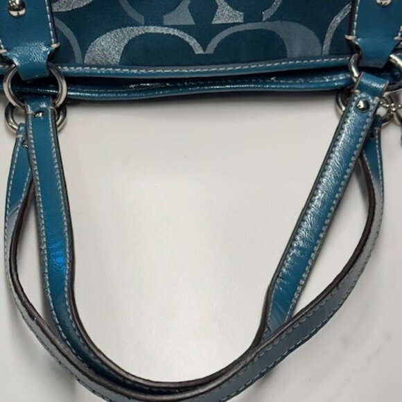 Coach Teal Metallic Silver Logo Jacquard Gallery Tote Bag Purse F20426 - Picture 14 of 15